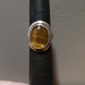 Sterling Silver Tiger"s Eye Ring Marked 925  Size 6 1/2